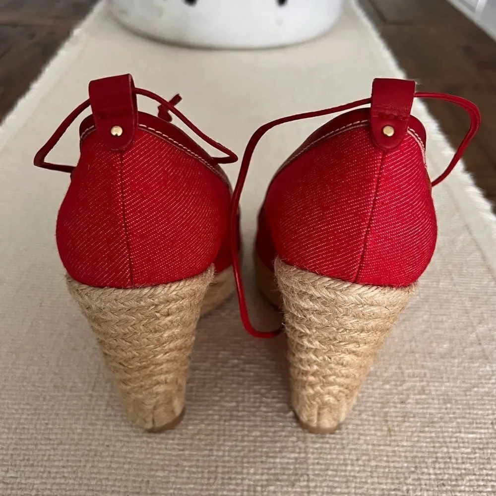 SERGIO ROSSI Red Fabric Espadrille Heels Size 39.
